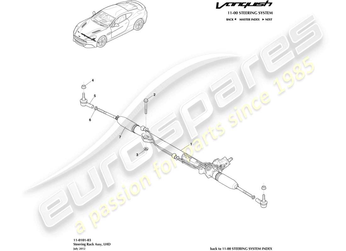 a part diagram from the aston martin vanquish (2016) parts catalogue