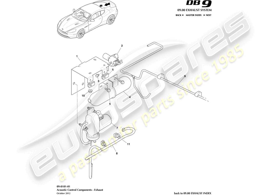 a part diagram from the Aston Martin DB9 (2013) parts catalogue