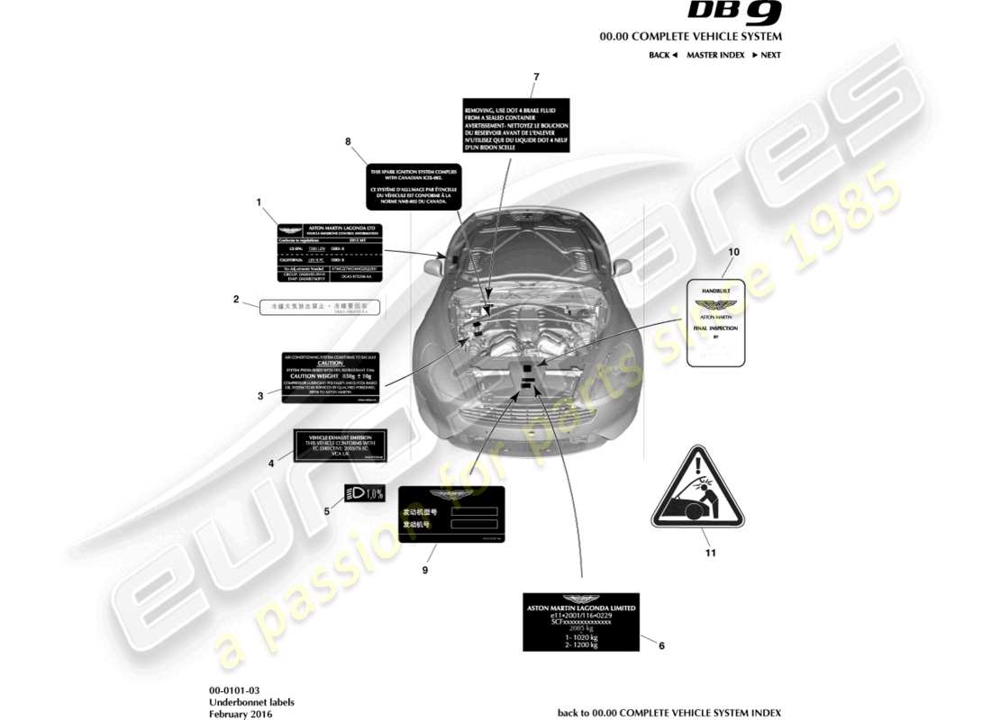 a part diagram from the aston martin db9 (2017) parts catalogue