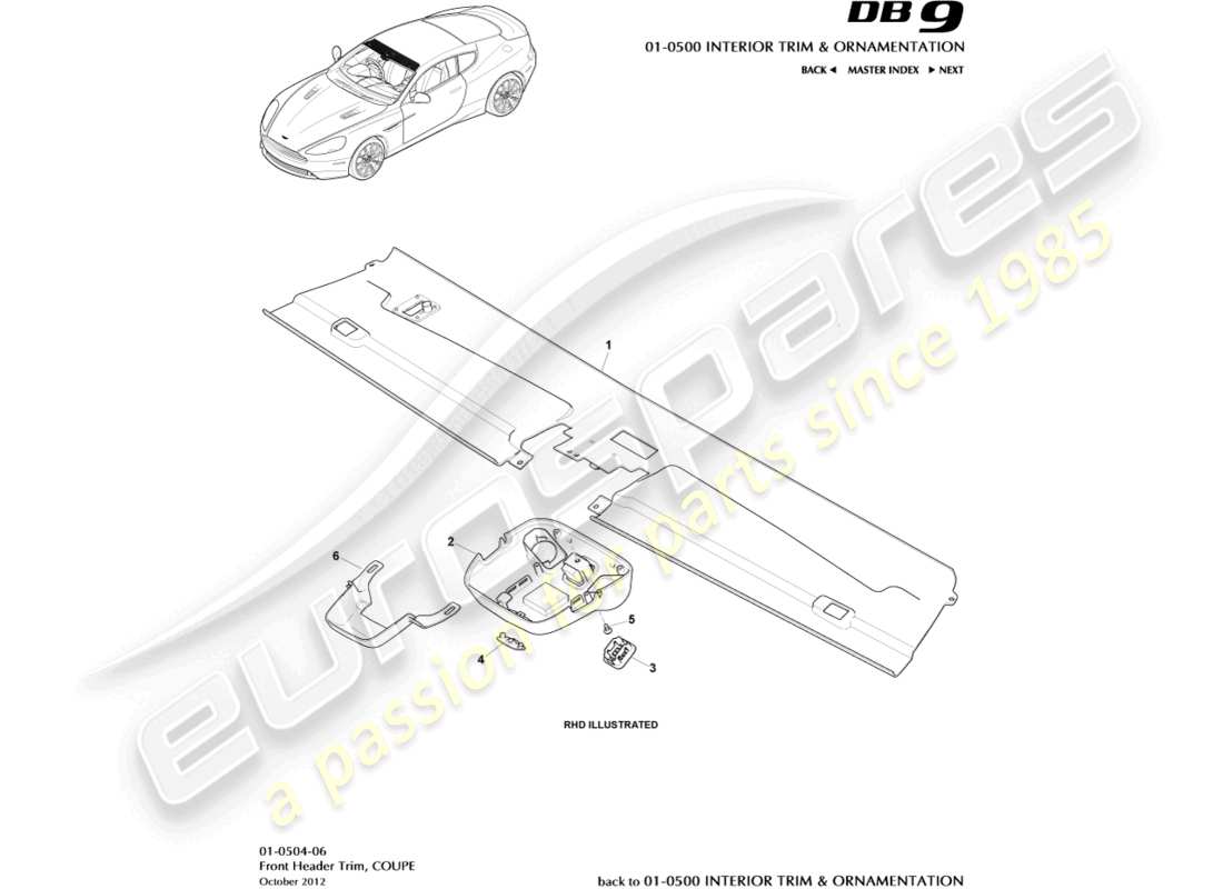 a part diagram from the aston martin db9 parts catalogue