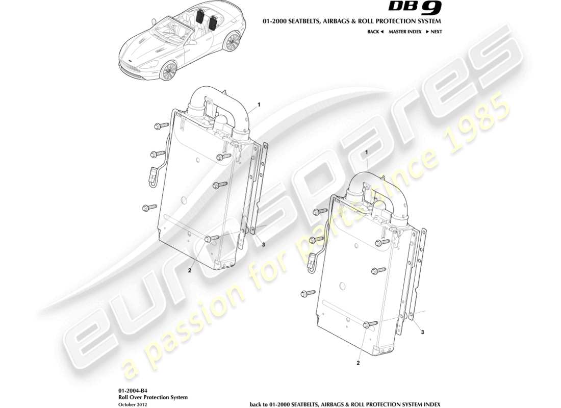 a part diagram from the Aston Martin DB9 (2013) parts catalogue