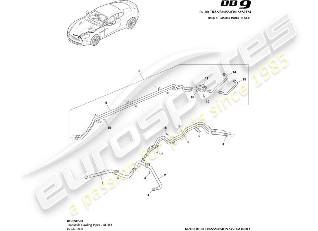 a part diagram from the aston martin db9 parts catalogue