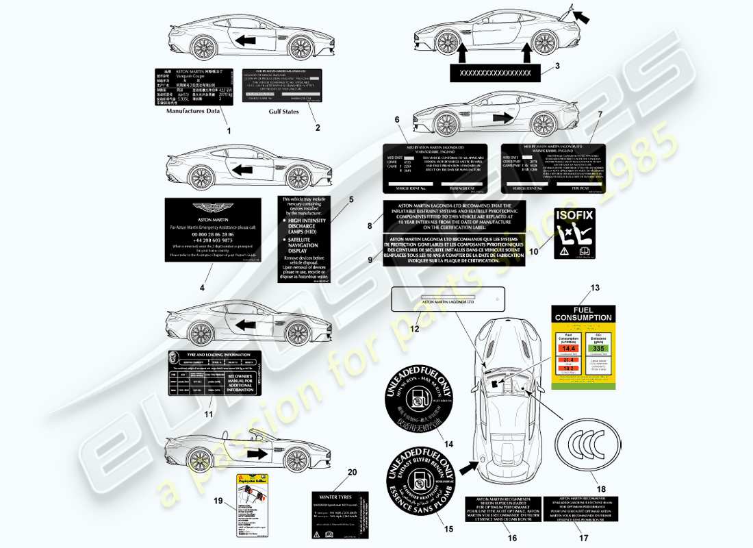 aston martin vanquish (2013) exterior labels parts diagram