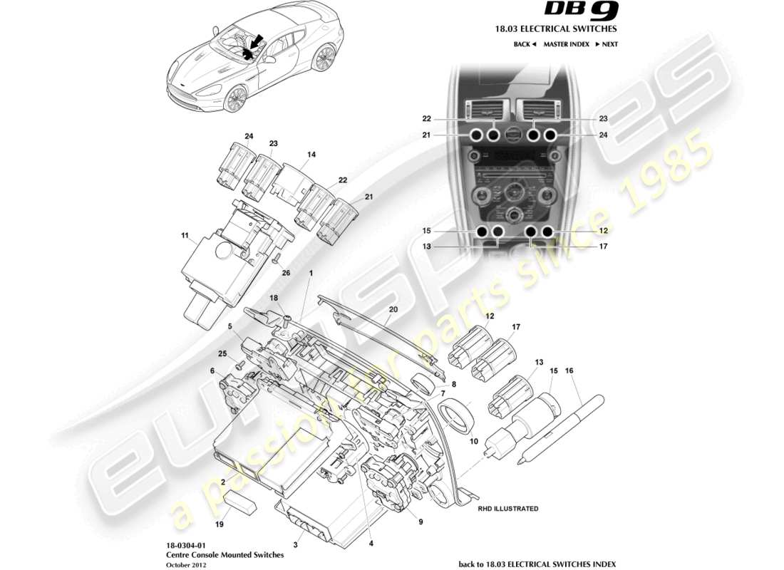a part diagram from the aston martin db9 parts catalogue