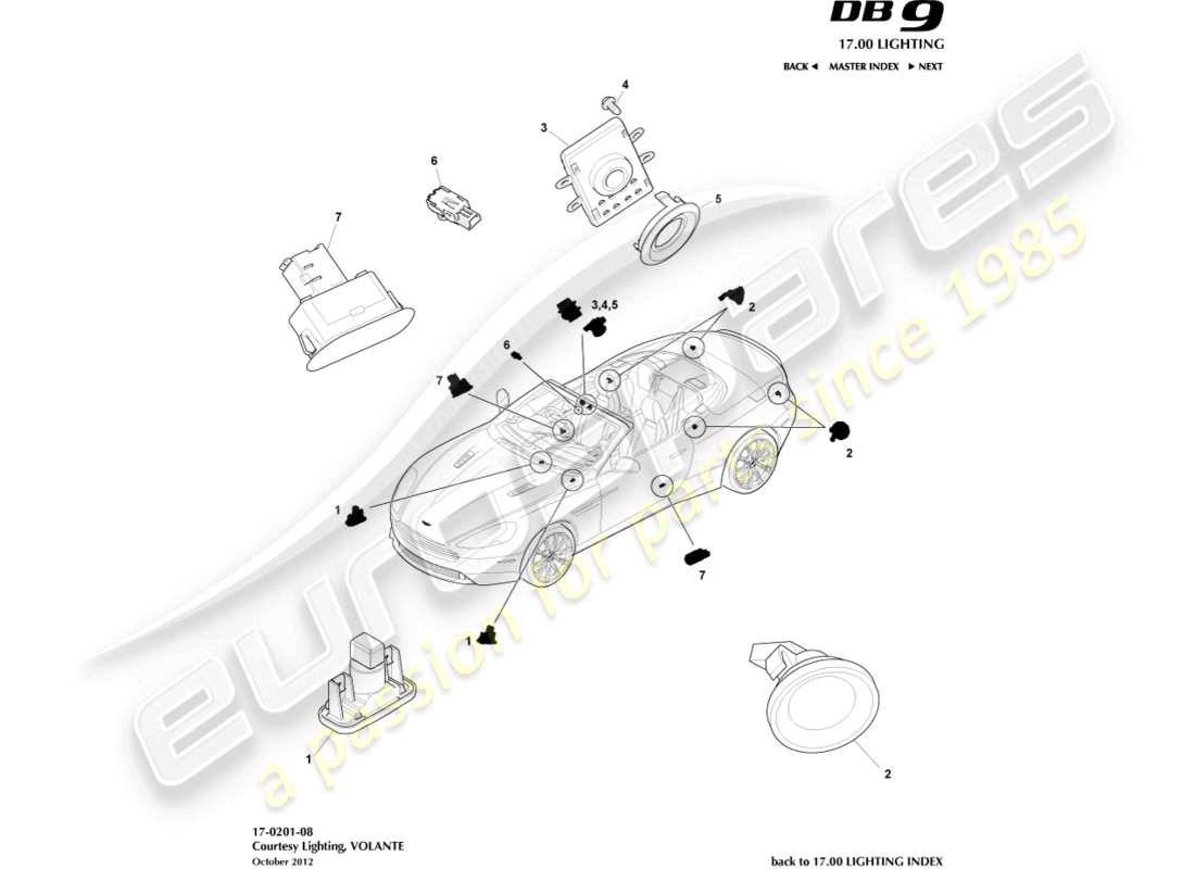 a part diagram from the aston martin db9 parts catalogue