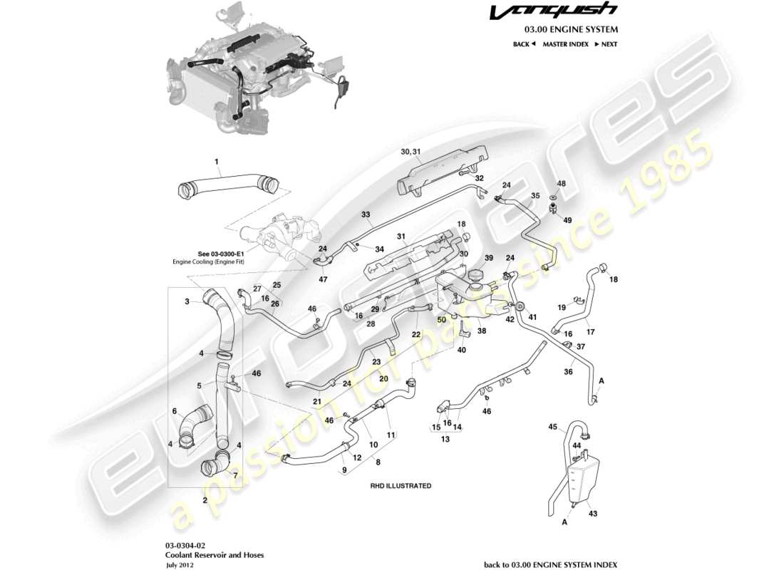 a part diagram from the aston martin vanquish parts catalogue