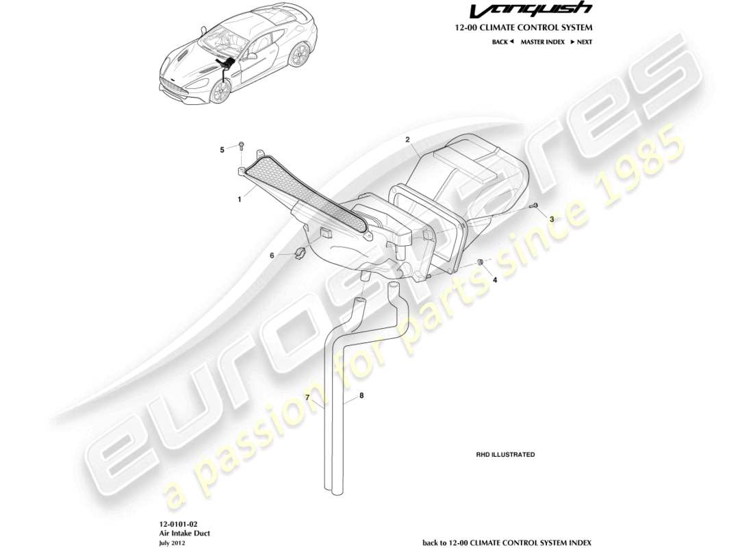 a part diagram from the aston martin vanquish (2017) parts catalogue