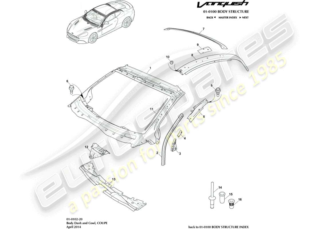 a part diagram from the aston martin vanquish (2017) parts catalogue