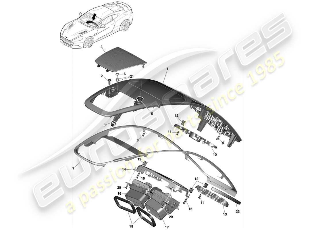 aston martin vanquish (2013) centre stack trim panel parts diagram