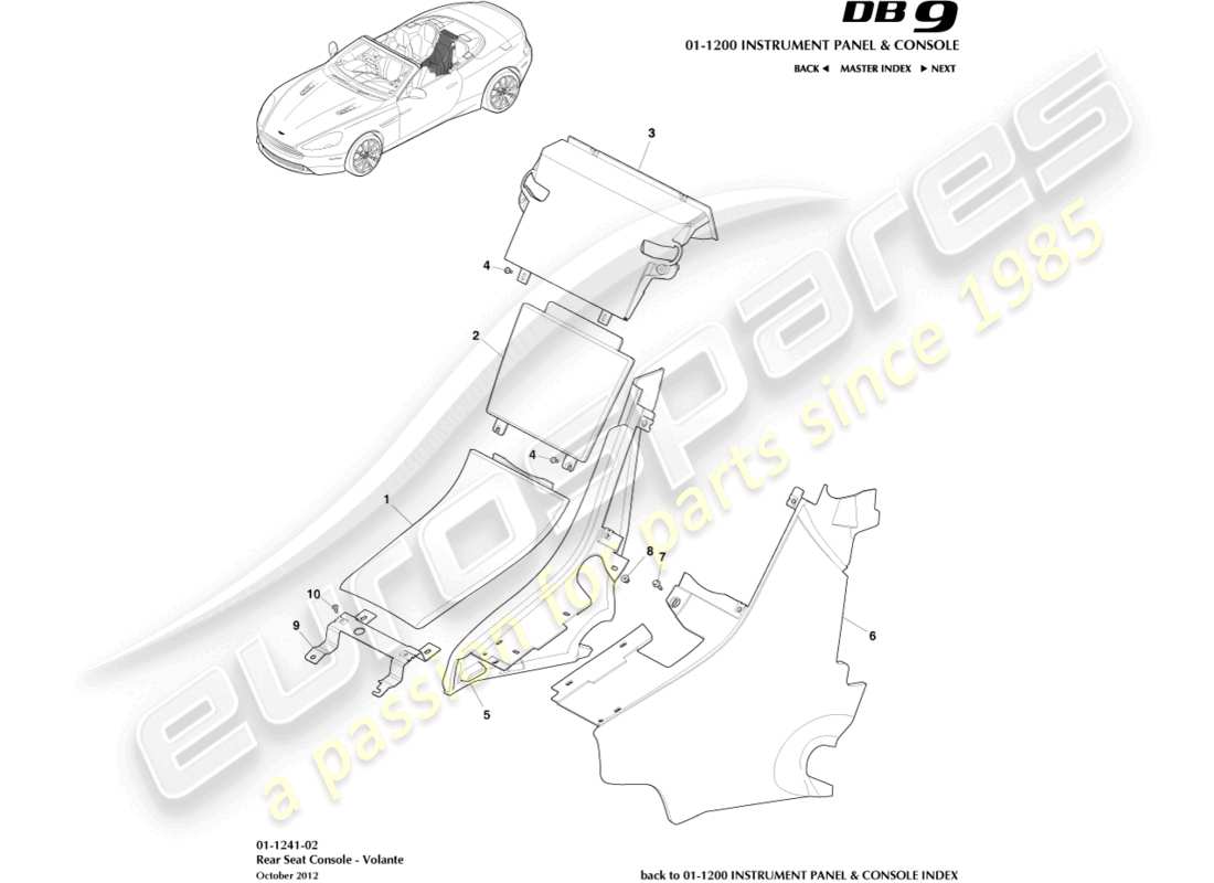 aston martin db9 (2015) rear console, volante parts diagram