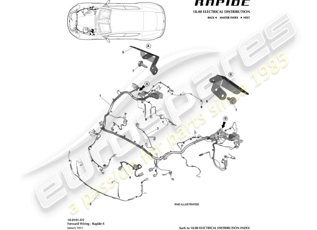 aston martin rapide (2019) front harness, 13my on part diagram