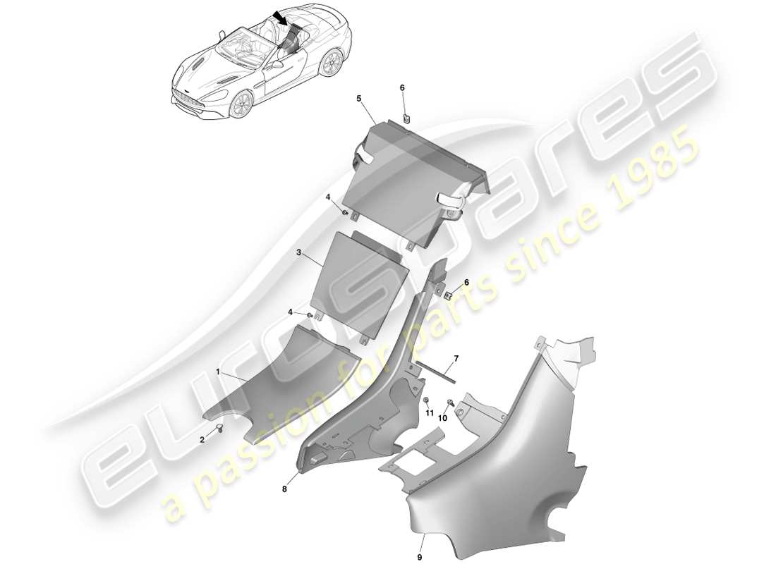 aston martin vanquish (2014) rear console, volante part diagram