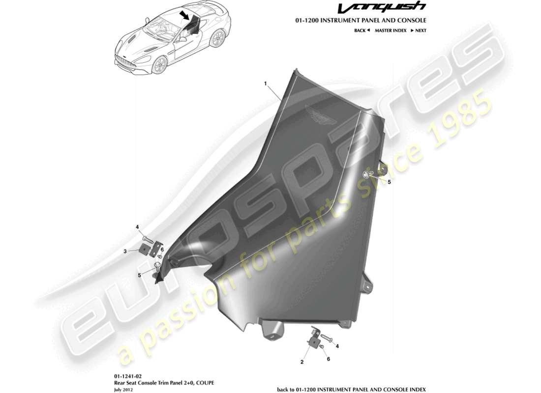 aston martin vanquish (2015) rear console, coupe 2+0 part diagram