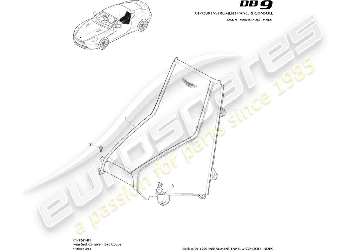 aston martin db9 (2015) rear console, coupe 2+0 parts diagram