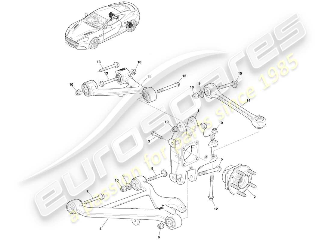aston martin vanquish (2013) rear suspension assembly parts diagram