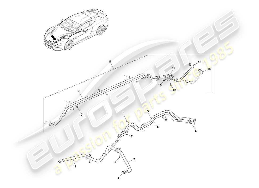 aston martin vanquish (2013) transmission oil cooler pipes parts diagram