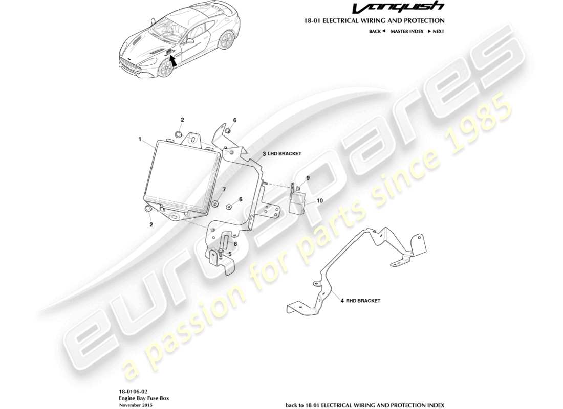aston martin vanquish (2015) engine bay fusebox part diagram