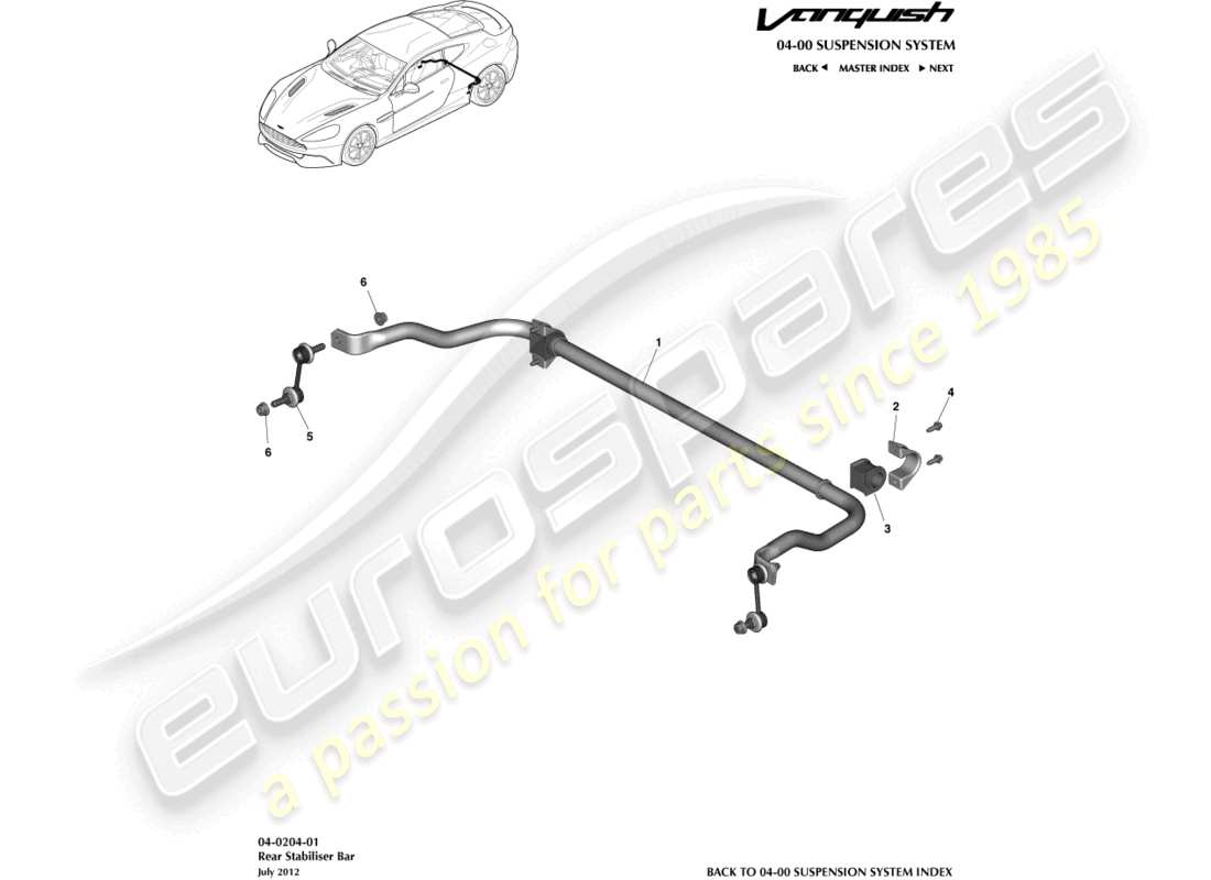 aston martin vanquish (2015) rear stabiliser bar part diagram
