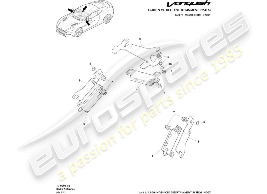 aston martin vanquish (2015) radio antenna part diagram