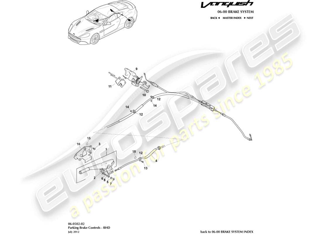 aston martin vanquish (2017) parking brake, rhd part diagram