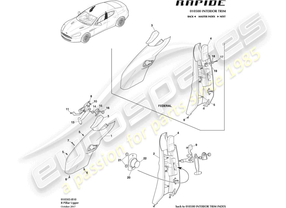 aston martin rapide (2010) b pillar trim parts diagram