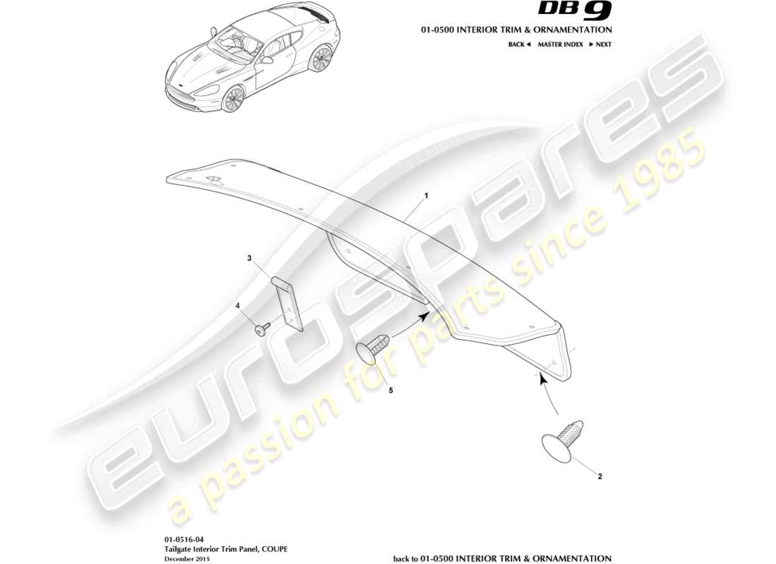 aston martin db9 (2016) tailgate trim panel, coupe parts diagram