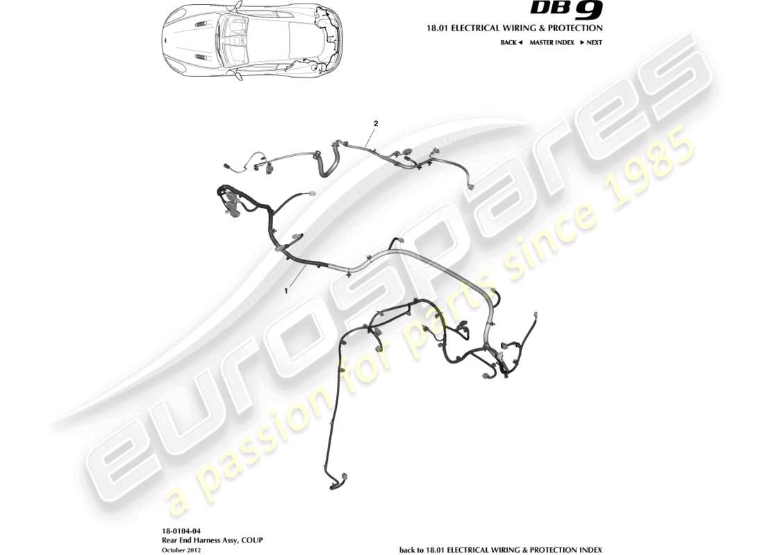 aston martin db9 (2014) rear end harness, coupe parts diagram