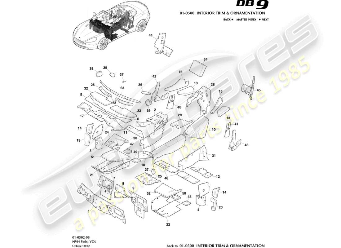 aston martin db9 (2014) nvh pads, volante parts diagram