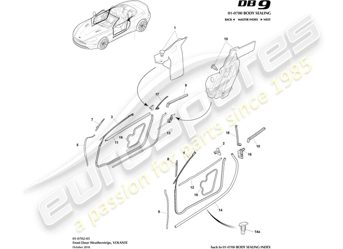 aston martin db9 (2014) door weatherstrips, volante parts diagram