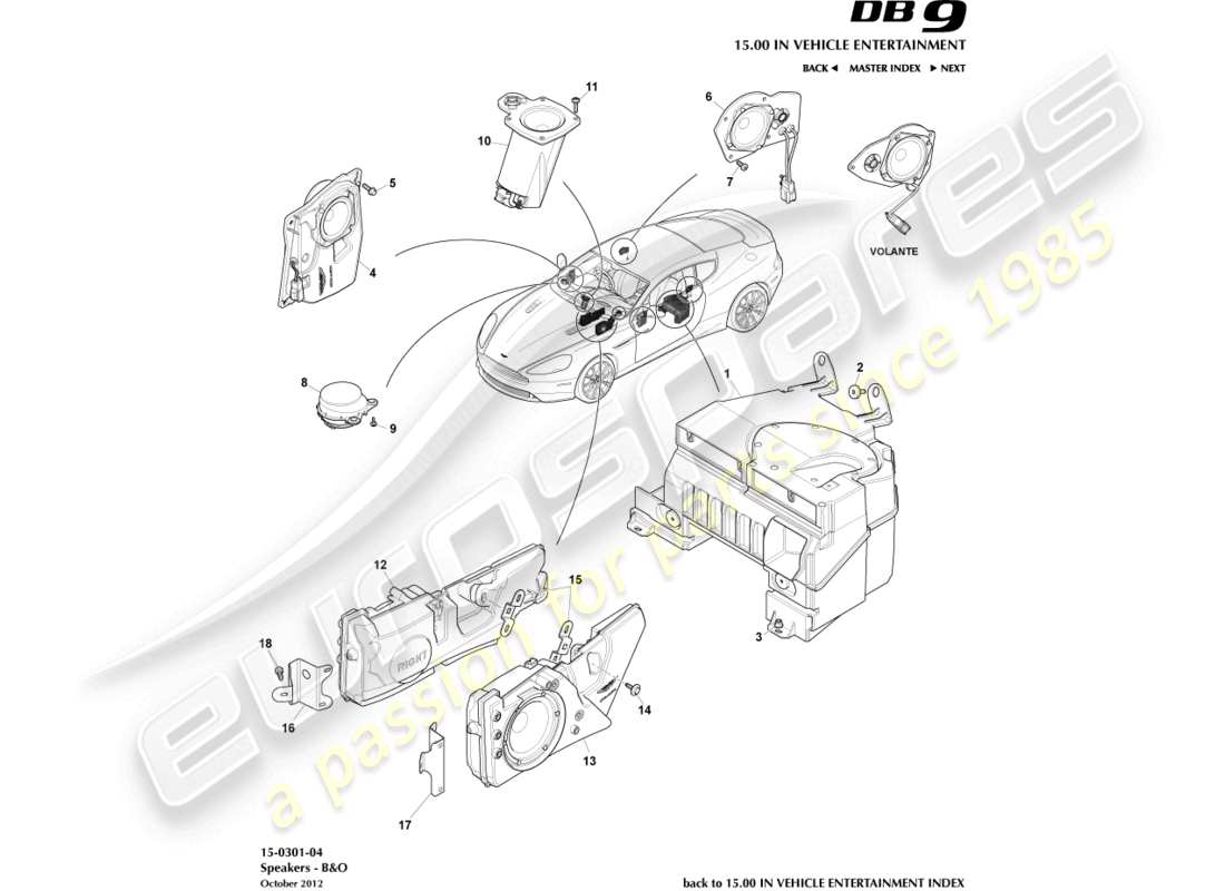 aston martin db9 (2016) speakers, b&o parts diagram
