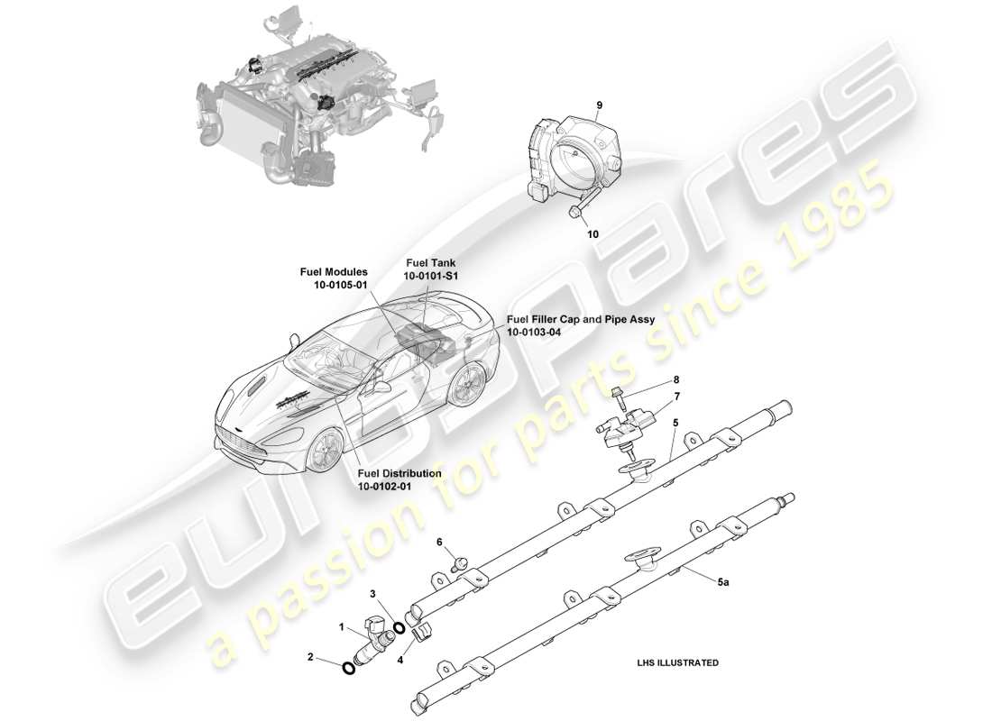 aston martin vanquish (2014) fuel charging & controls part diagram