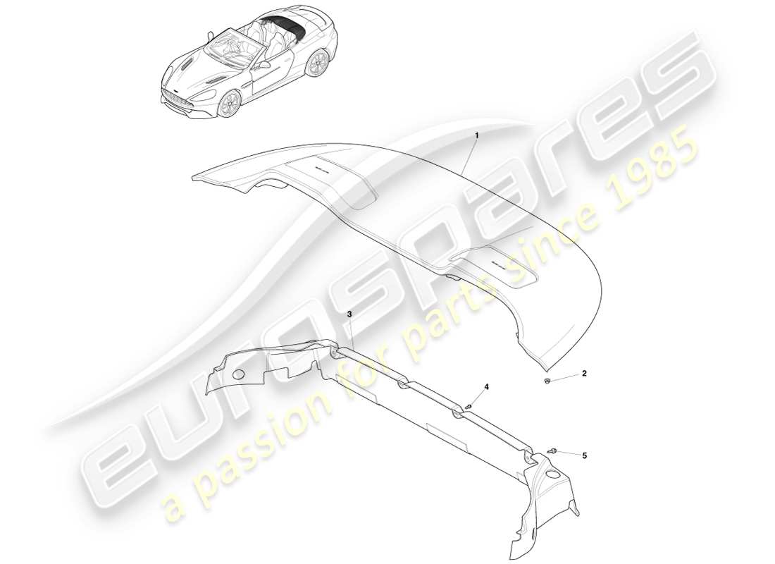 aston martin vanquish (2013) roof opening trim, volante parts diagram