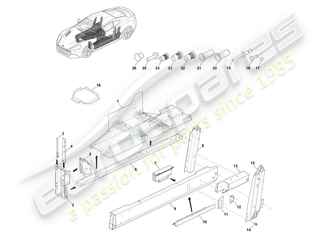 aston martin vanquish (2014) underbody, coupe part diagram