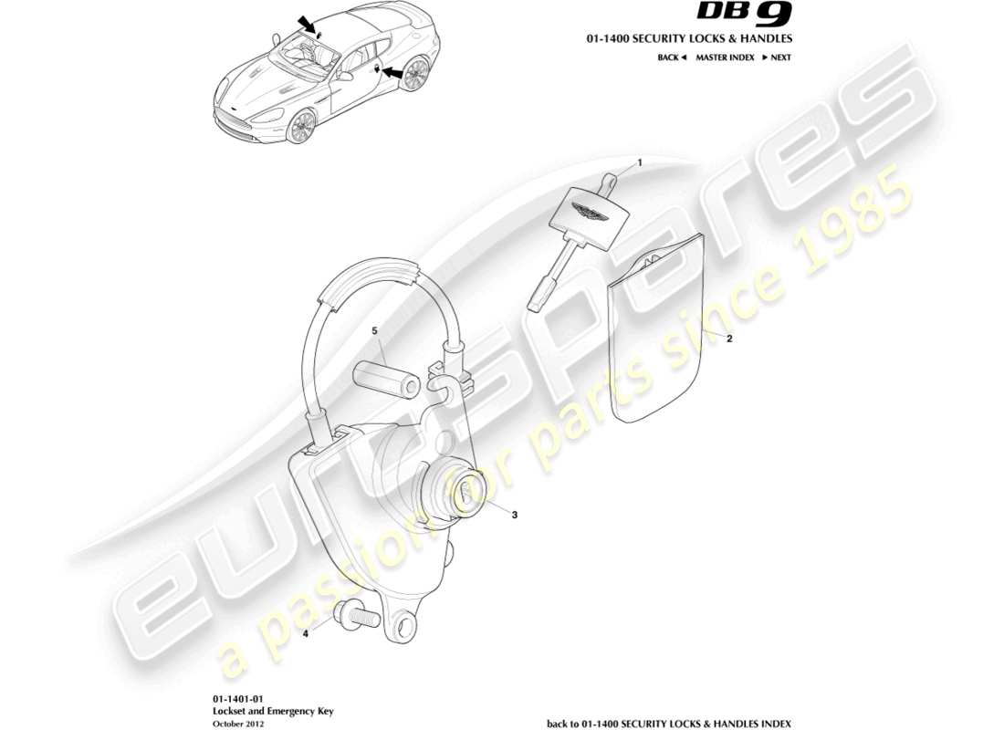 aston martin db9 (2016) lock set and keys parts diagram