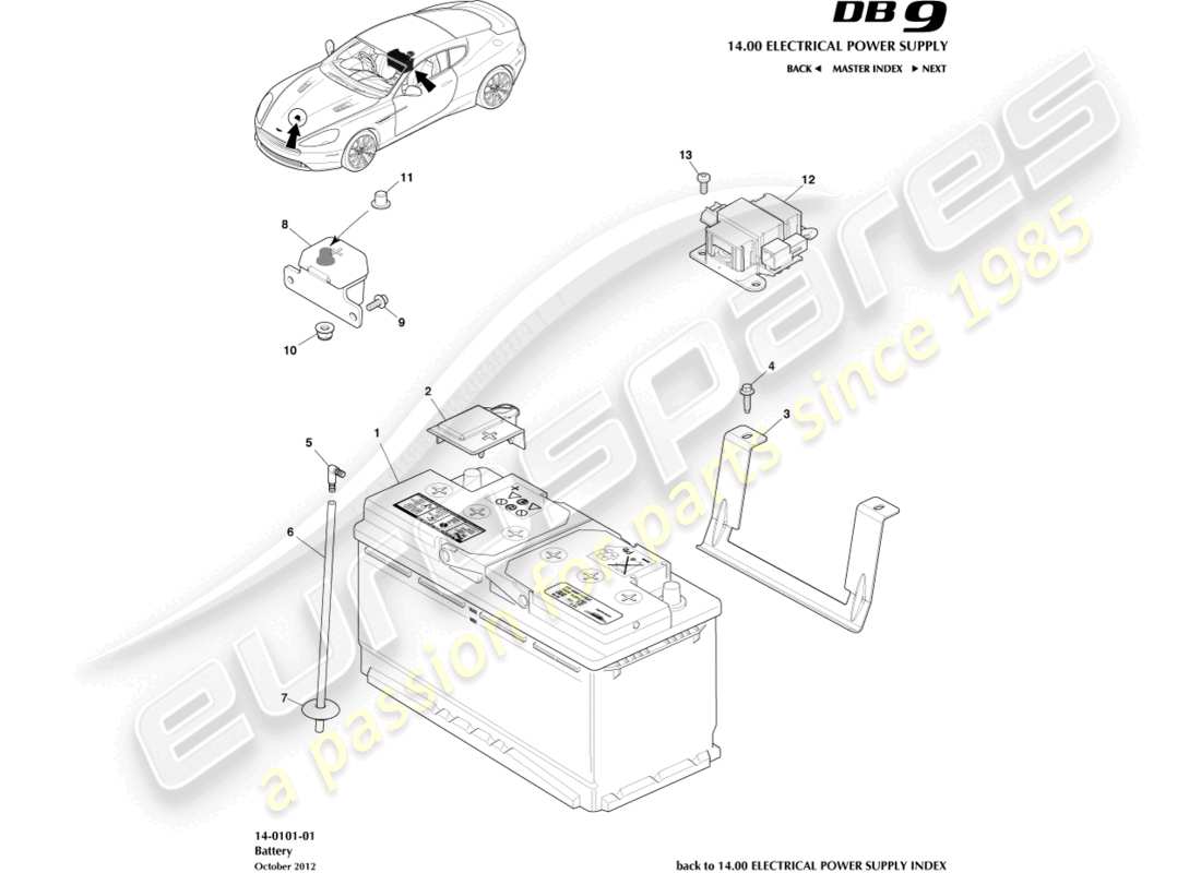 aston martin db9 (2016) battery parts diagram