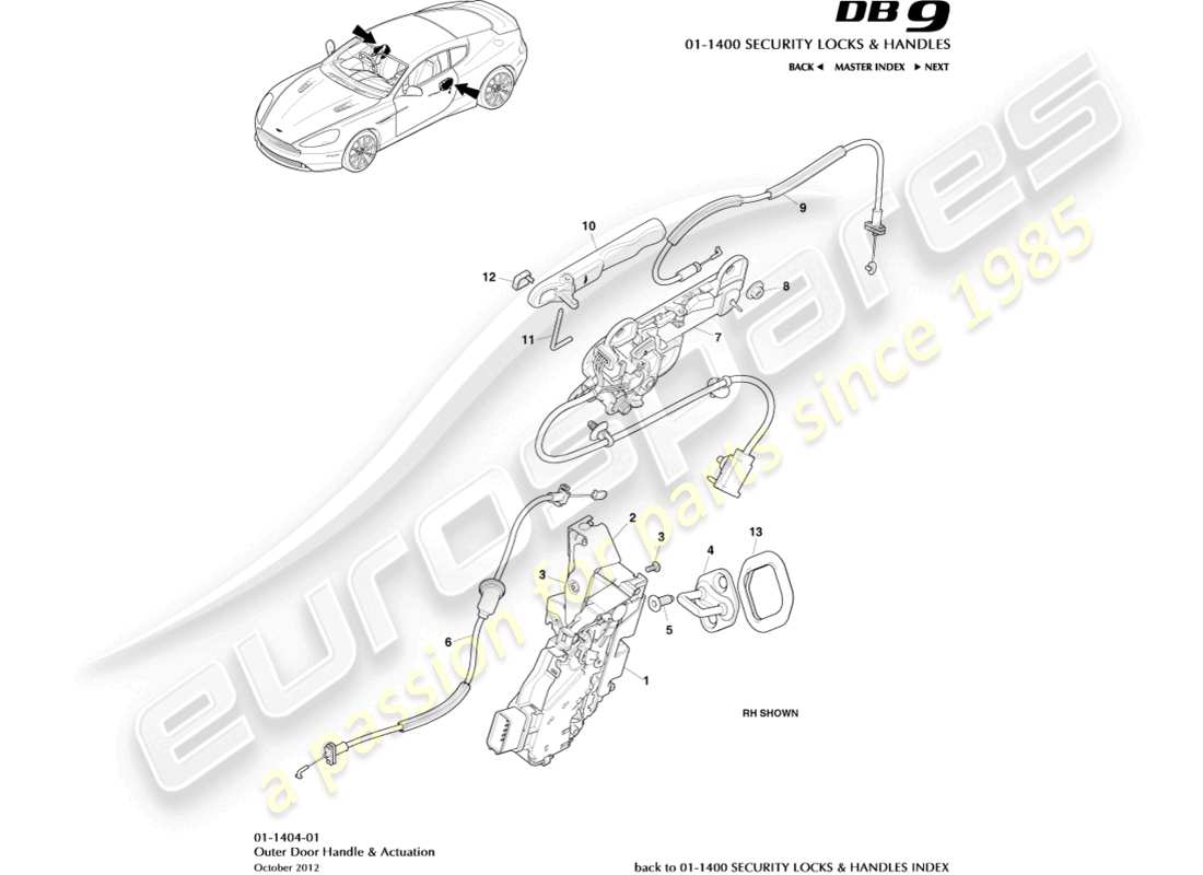 aston martin db9 (2013) outer handles & actuation parts diagram