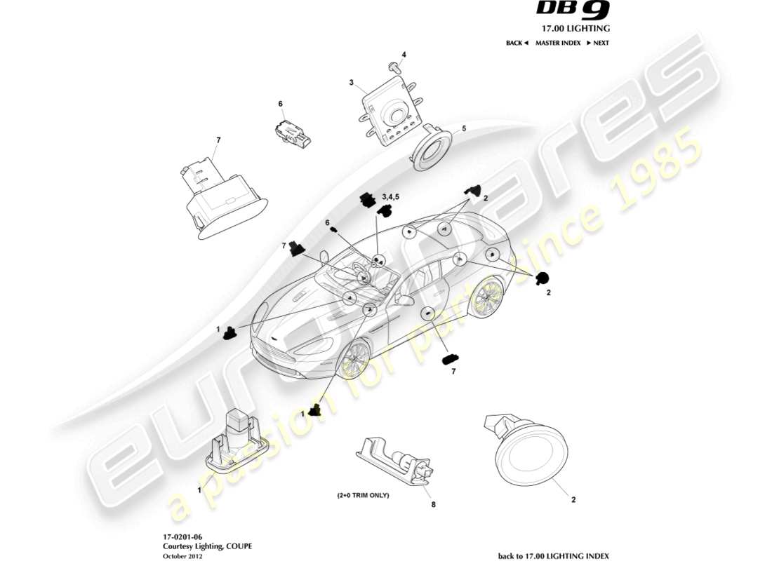 aston martin db9 (2015) courtesy lighting, coupe parts diagram
