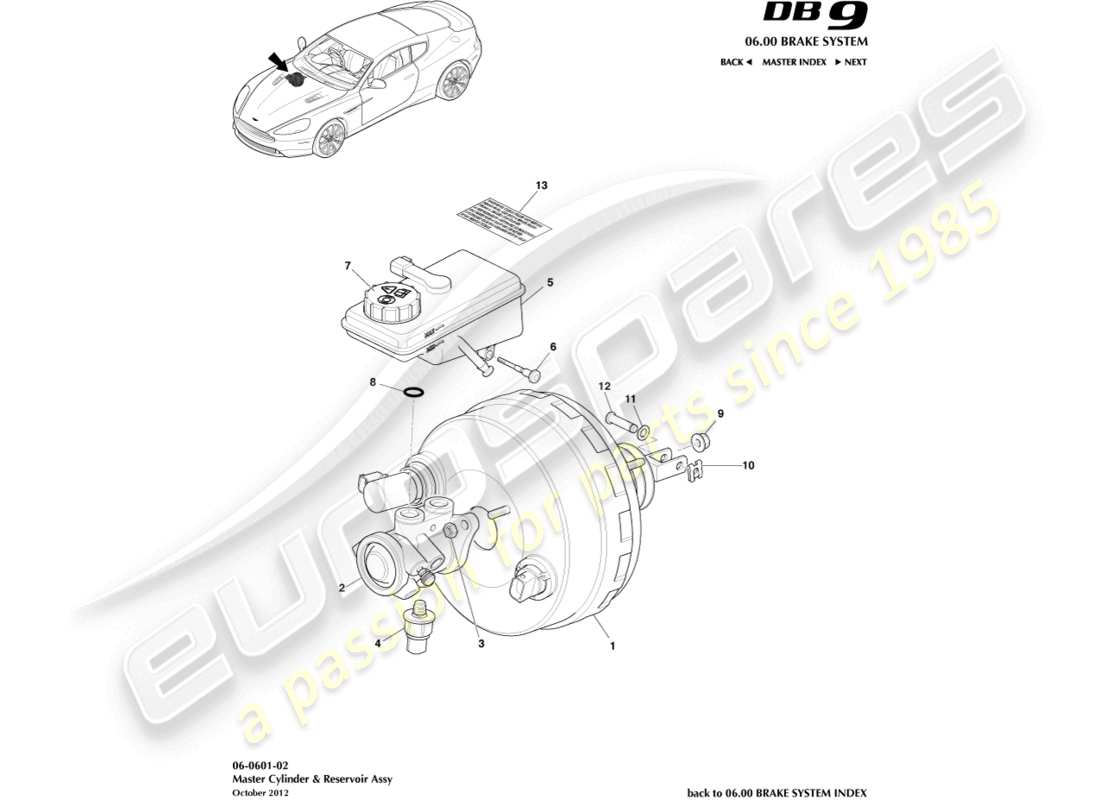 aston martin db9 (2015) master cylinder & reservoir parts diagram