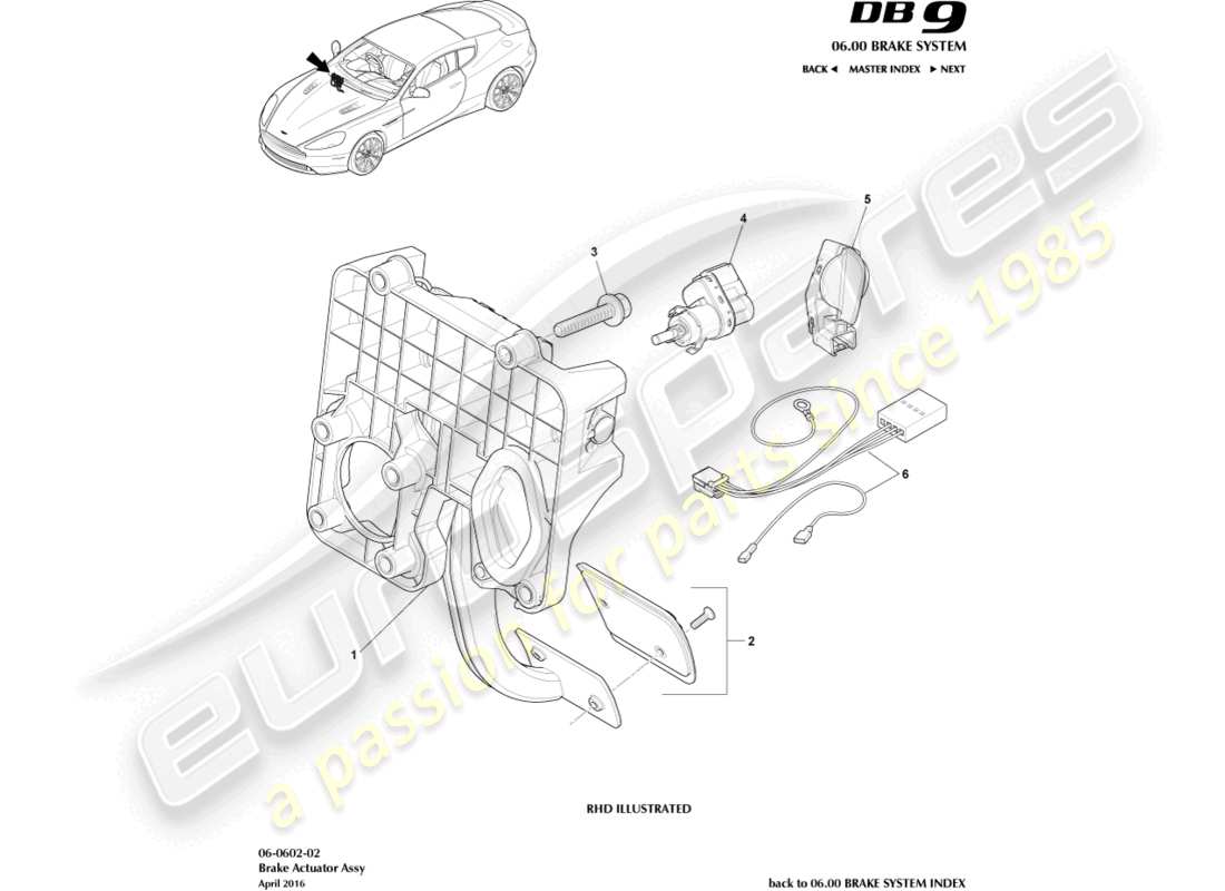 aston martin db9 (2015) brake actuator assembly parts diagram