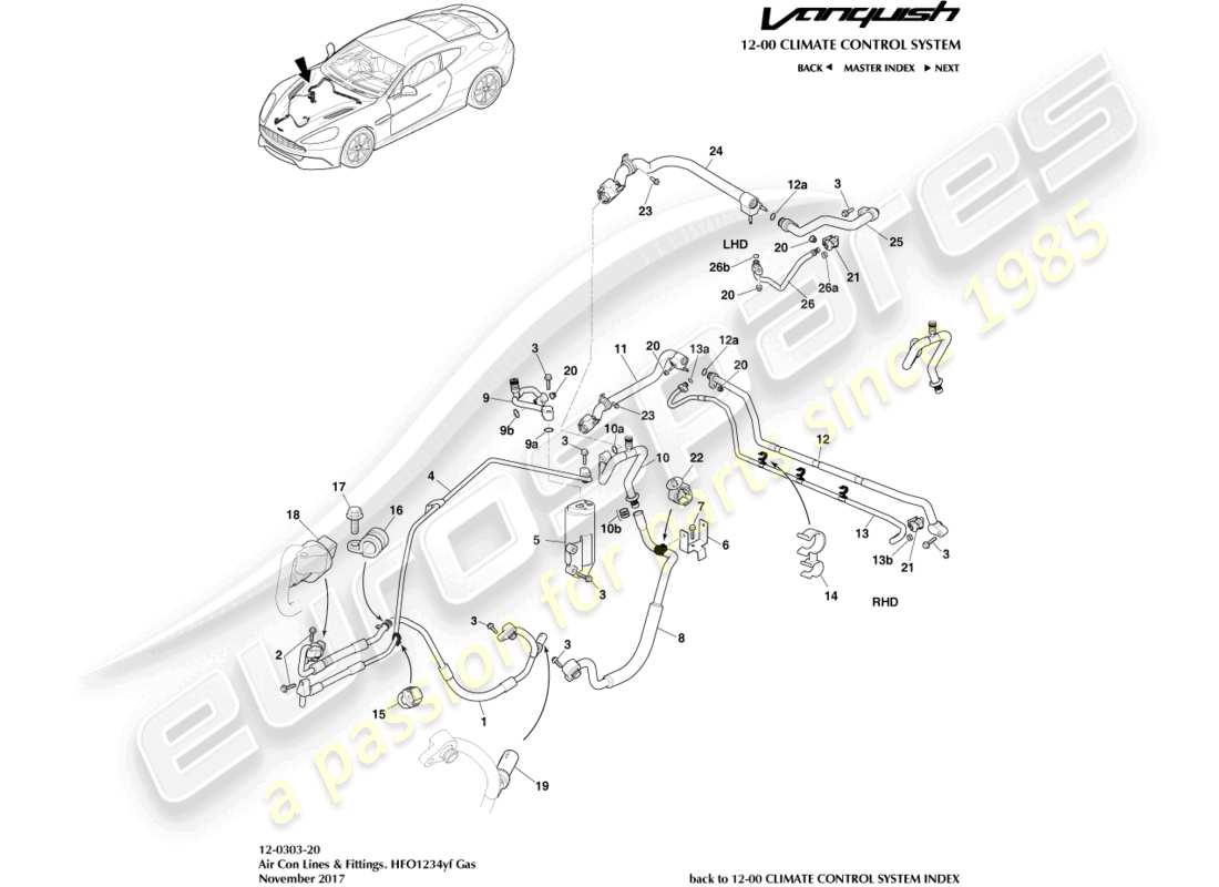 aston martin vanquish (2015) air con lines, hfo1234yf gas part diagram