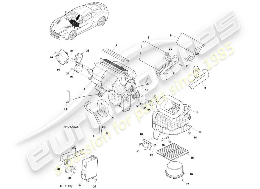 aston martin vanquish (2013) hvac unit parts diagram