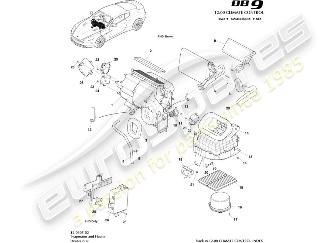 aston martin db9 (2014) hvac unit parts diagram