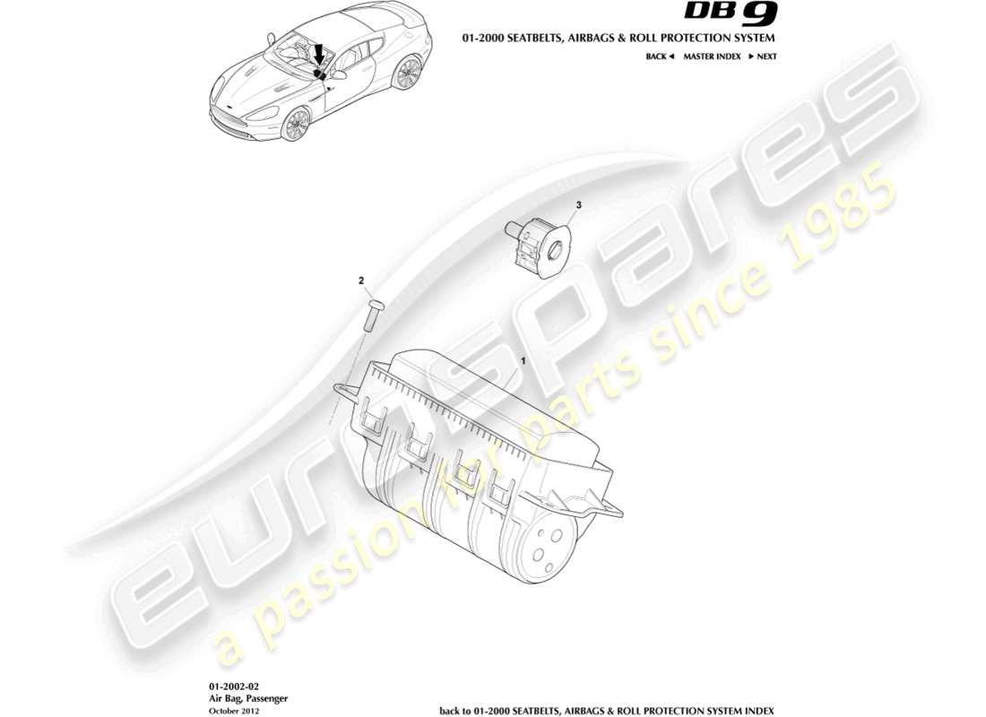 aston martin db9 (2014) airbag, passenger parts diagram