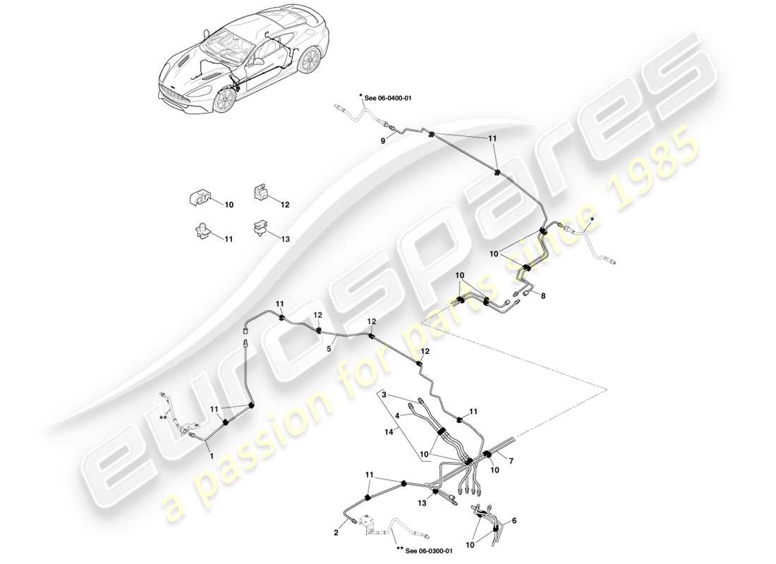 aston martin vanquish (2013) brake lines & hoses, lhd parts diagram