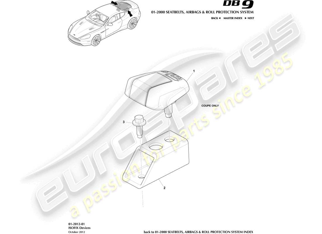 aston martin db9 (2014) isofix tether brackets parts diagram