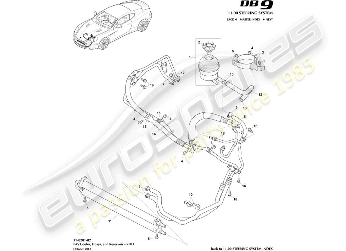 aston martin db9 (2014) pas hoses, rhd parts diagram