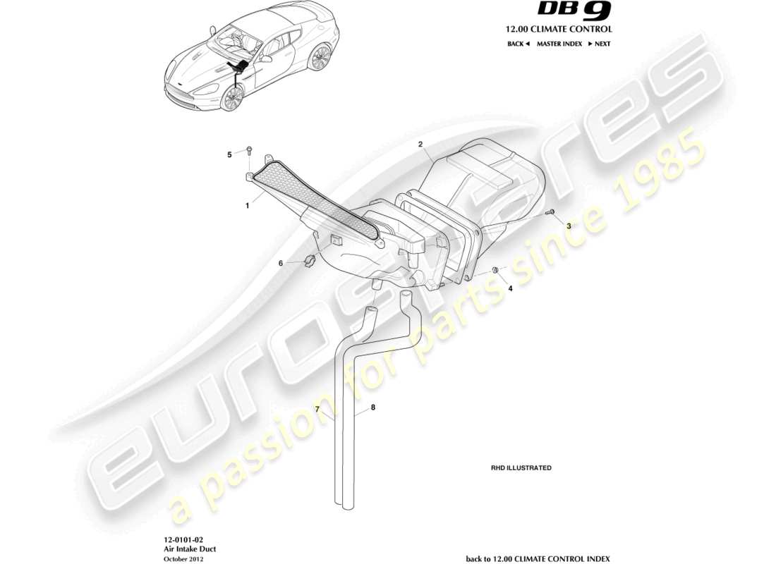 aston martin db9 (2014) air intake components parts diagram