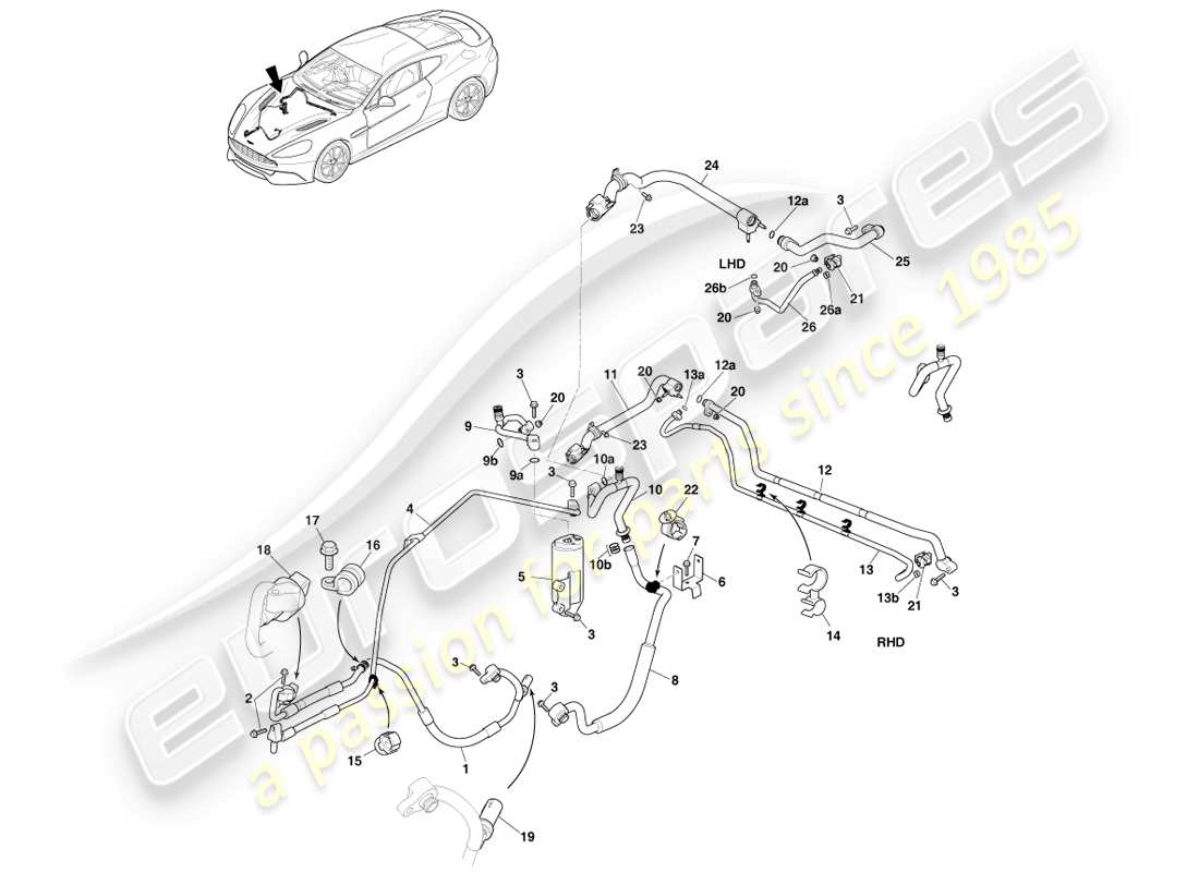 aston martin vanquish (2013) air con lines, hfo1234yf gas parts diagram