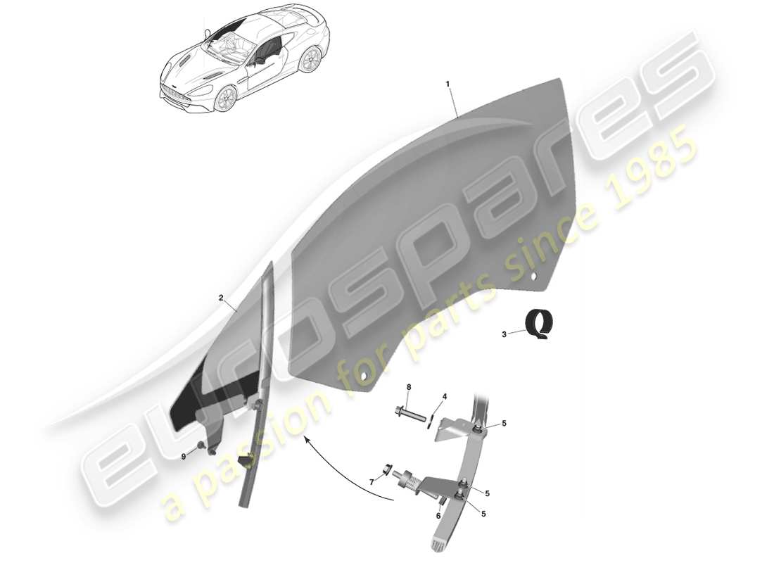 aston martin vanquish (2014) front door glass part diagram