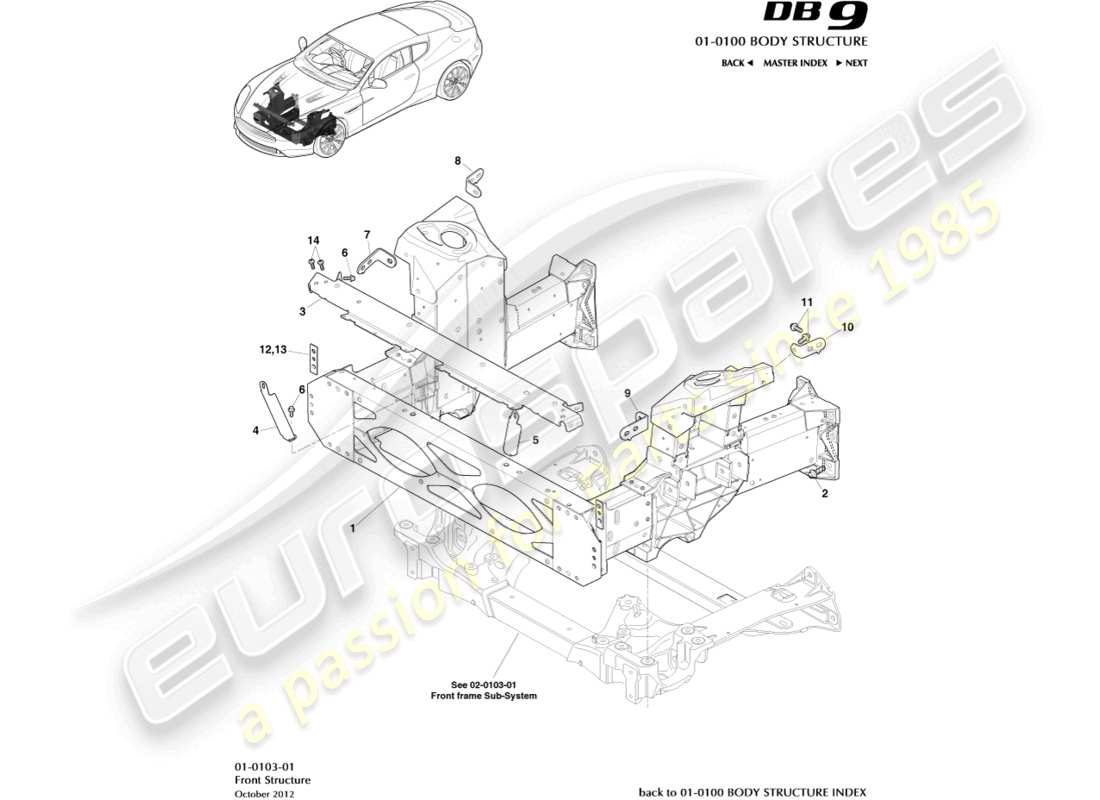 aston martin db9 (2016) front structure parts diagram